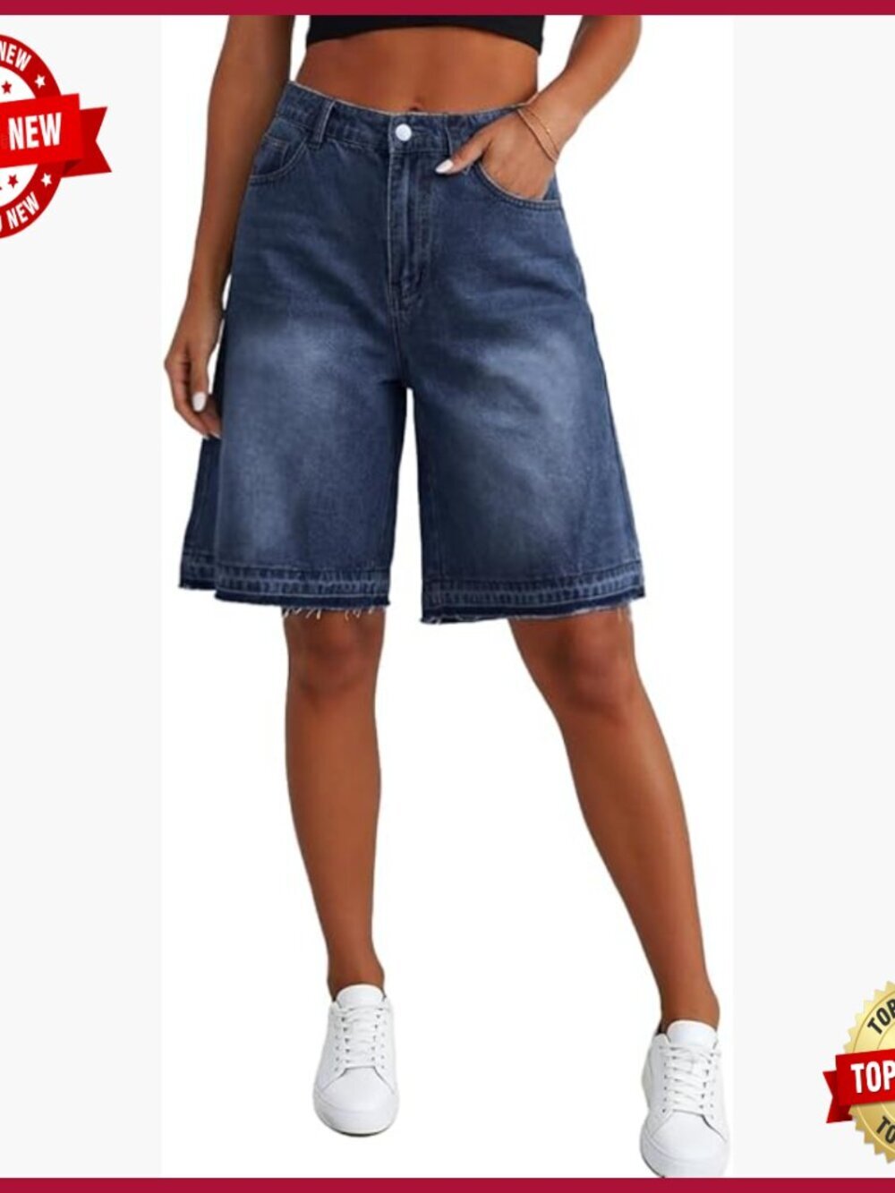High Waist Denim Bermuda Shorts Plus Size Baggy Jorts Knee Length